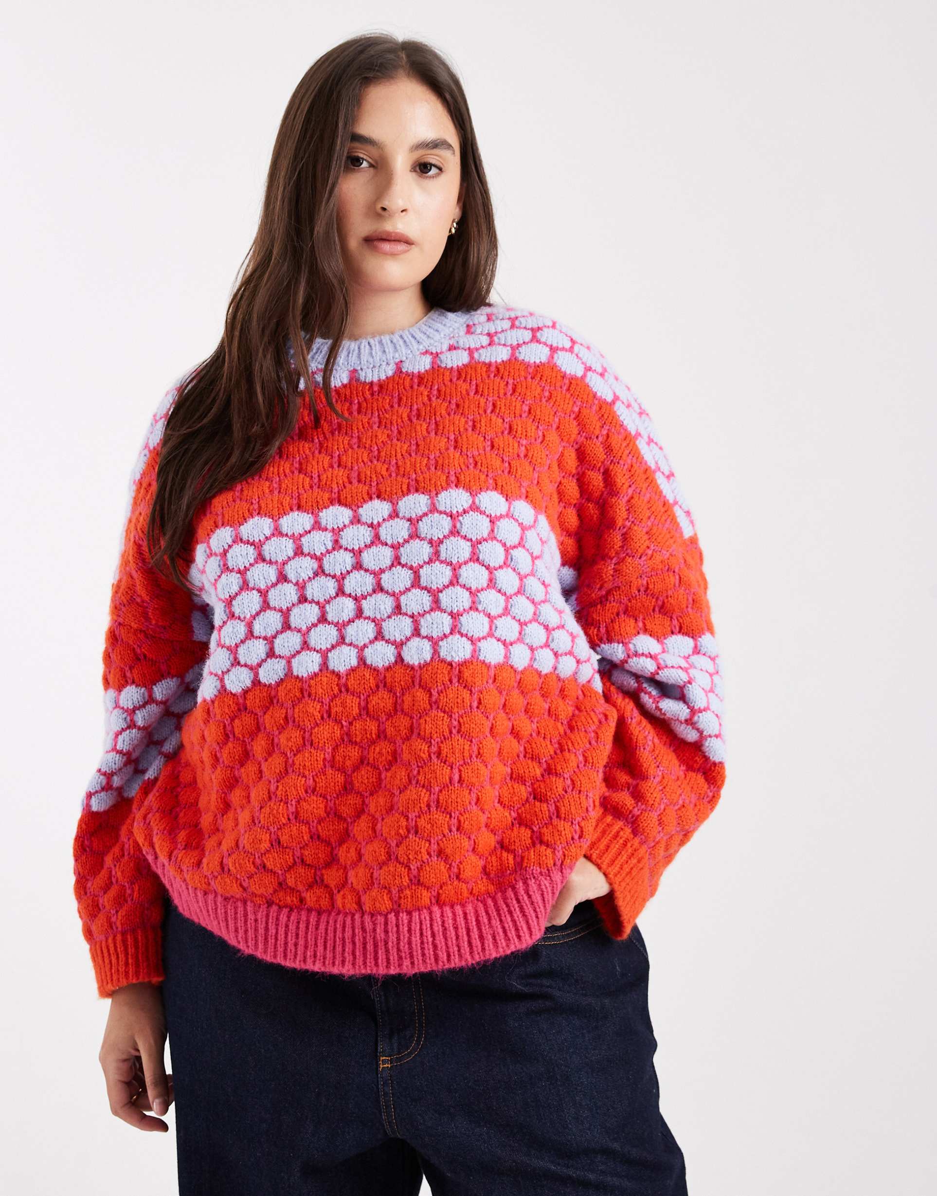 pieces curve bright contrast polka dot sweater in multi