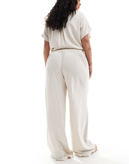 Pieces Curve - Broek van linnenmix met wijde pijpen in crème, deel van co-ord set, 2 van 5