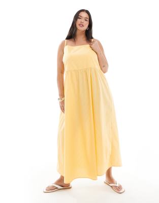 Pieces Curve cami midi dress in pale yellow stripe - view 1