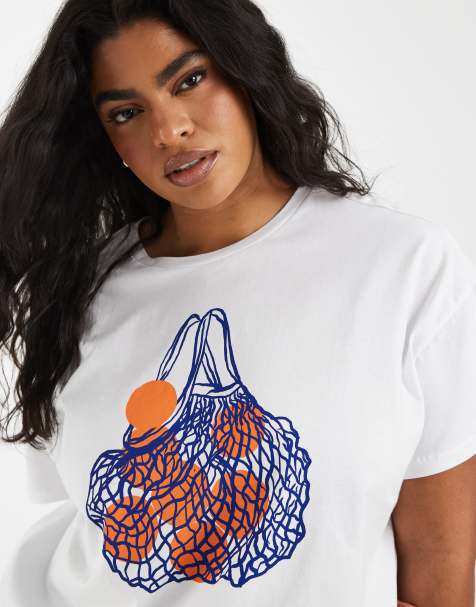 Pieces Curve - Camiseta blanca extragrande con estampado gráfico de bolsa de la compra - view 1