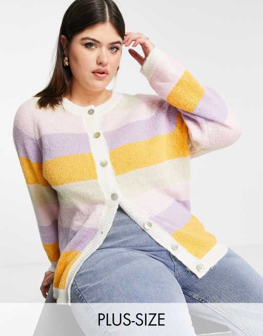 Pieces Curve - Cardigan leggero a righe multicolore pastello
