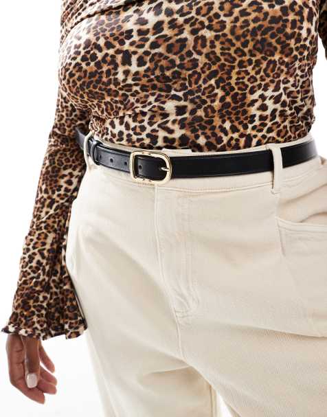 Pieces Curve - Ceinture en imitation cuir avec boucle dorée chunky - Noir - view 1