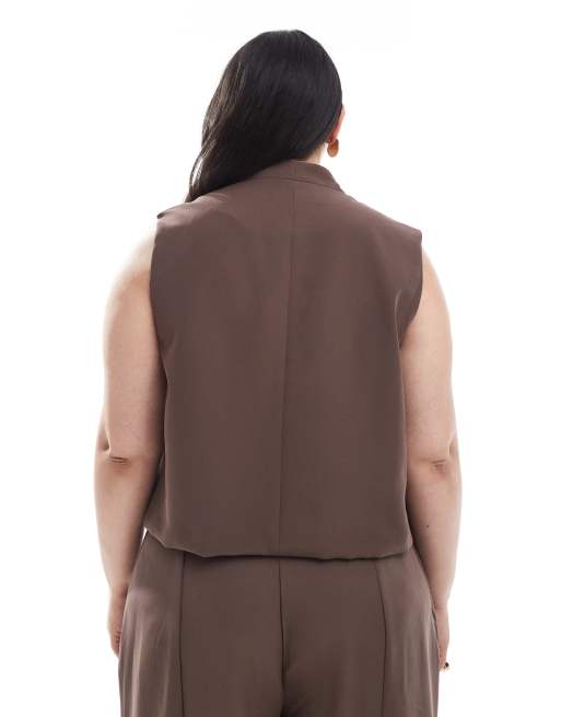 Pieces Curve – Chokladbrun, figursydd kostymväst, del av set, 2 av 4