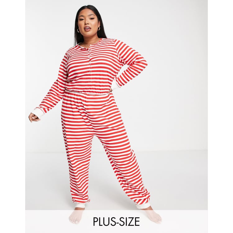 Pieces Curve Christmas onesie in red white stripe ASOS