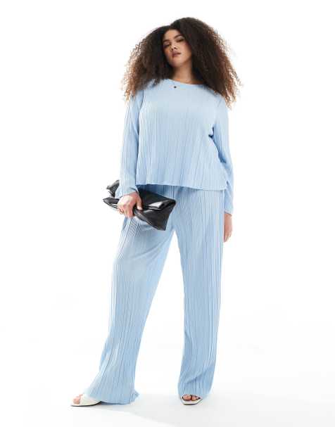 Pieces Curve - Coordinato azzurro con top plissé a maniche lunghe e pantaloni - view 1