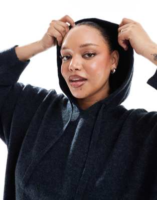 Pieces Plus Pieces Curve Cozy Knit Hoodie In Navy