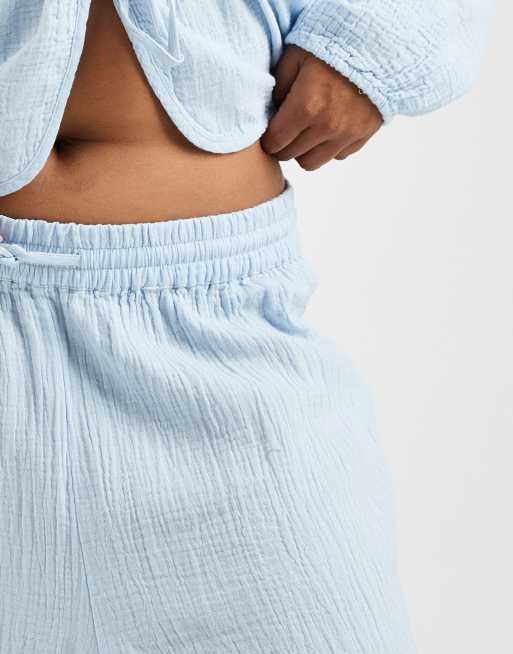Pieces Curve crinkle cotton wide leg pants in pale blue - part of a set, 4 of 5