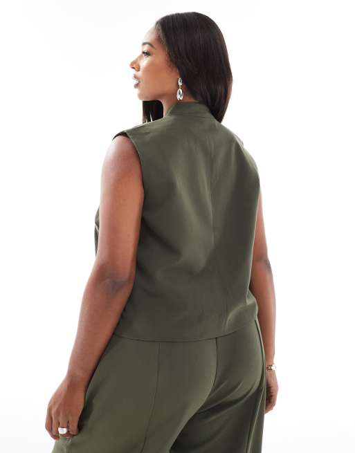Pieces Curve – Elegancka kamizelka w kolorze khaki, część zestawu, 4 z 4