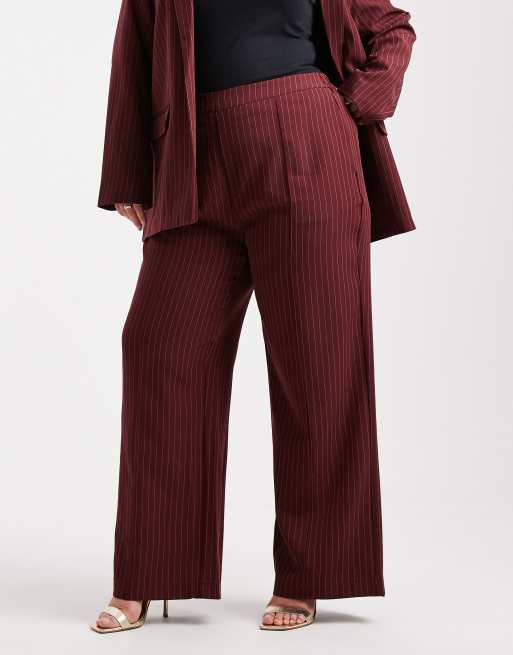 Pieces Curve - Elegante broek met krijtstreep in bordeauxrood, deel van co-ord set, 2 van 5