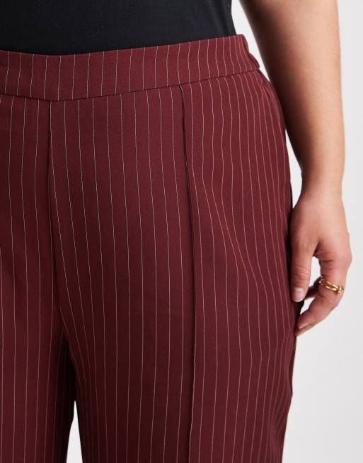 Pieces Curve - Elegante broek met krijtstreep in bordeauxrood, deel van co-ord set, 3 van 5