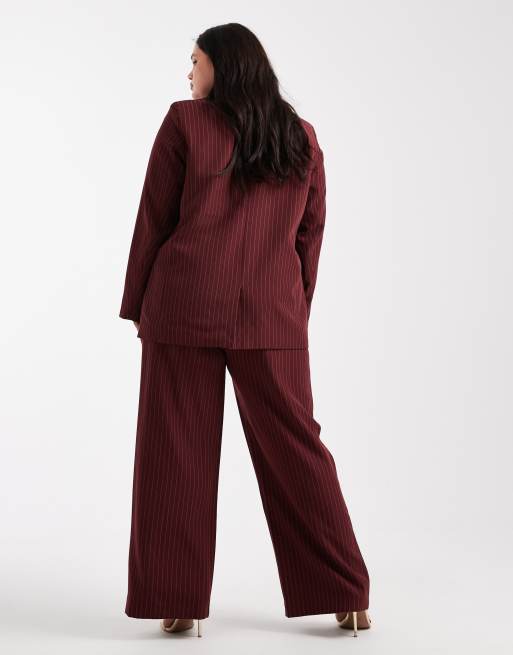Pieces Curve - Elegante broek met krijtstreep in bordeauxrood, deel van co-ord set, 4 van 5