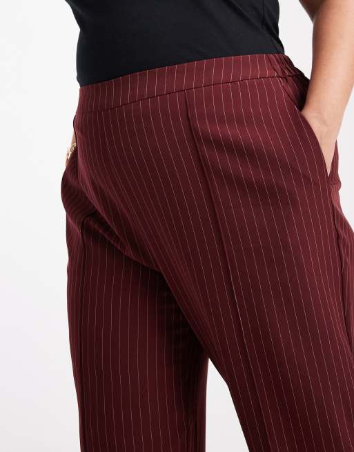 Pieces Curve - Elegante broek met krijtstreep in bordeauxrood, deel van co-ord set, 5 van 5