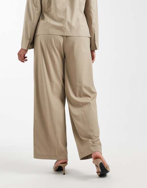 Pieces Curve - Elegante broek met wijde pijpen in beige, deel van co-ord set, 2 van 5