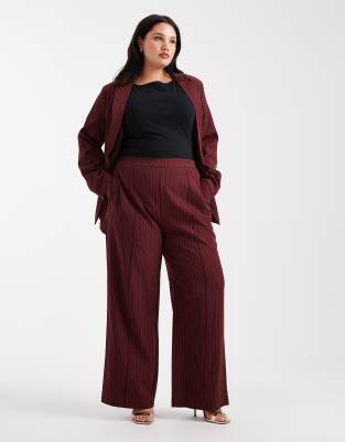 Pieces Curve - Elegante Hose in Burgunderrot mit Nadelstreifen, Kombiteil