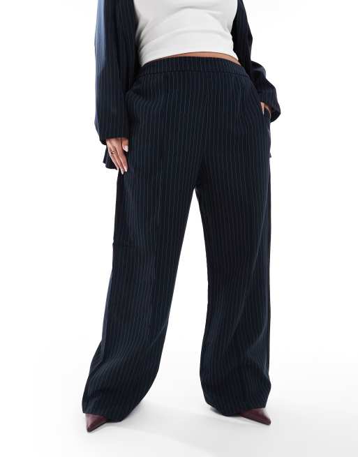Pieces Curve – Elegante Hose in Marineblau mit Nadelstreifen, Kombiteil, 2 von 5