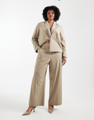 Pieces Curve - Elegantes Set in Beige aus kurzem Blazer und Hose mit weitem Bein-Neutral