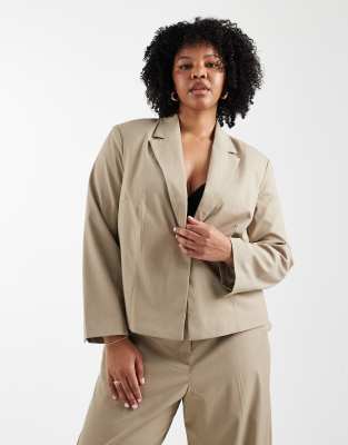 Pieces Curve - Elegantes Set in Beige aus kurzem Blazer und Hose mit weitem Bein-Neutral