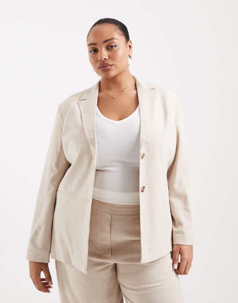 Pieces Curve – Elegantes Set in warmem Grau mit Blazer und weit geschnittener Hose mit Leinenanteil - view 1