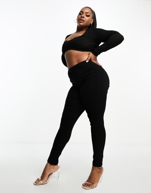Pieces Curve – Enge Jeans in Schwarz mit mittelhohem Bund