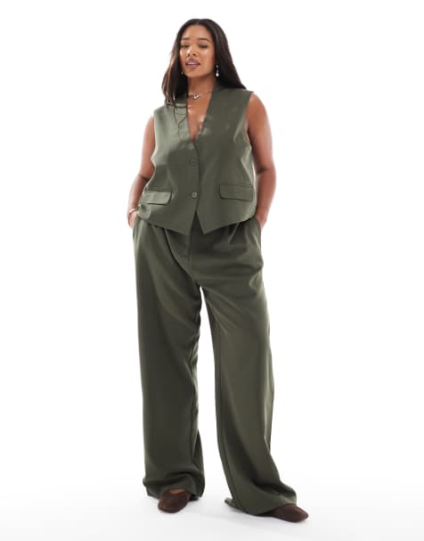 Pieces Curve - Ensemble ajusté avec pantalon boutonné multipositions et veston - Kaki - view 1