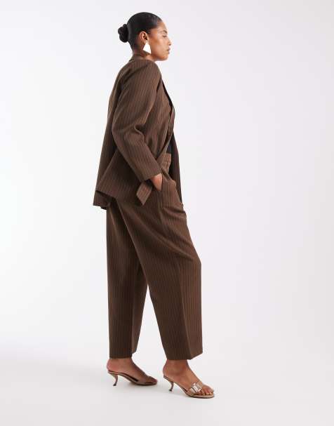 Pieces Curve - Ensemble habillé à fines rayures - Marron chocolat - view 1