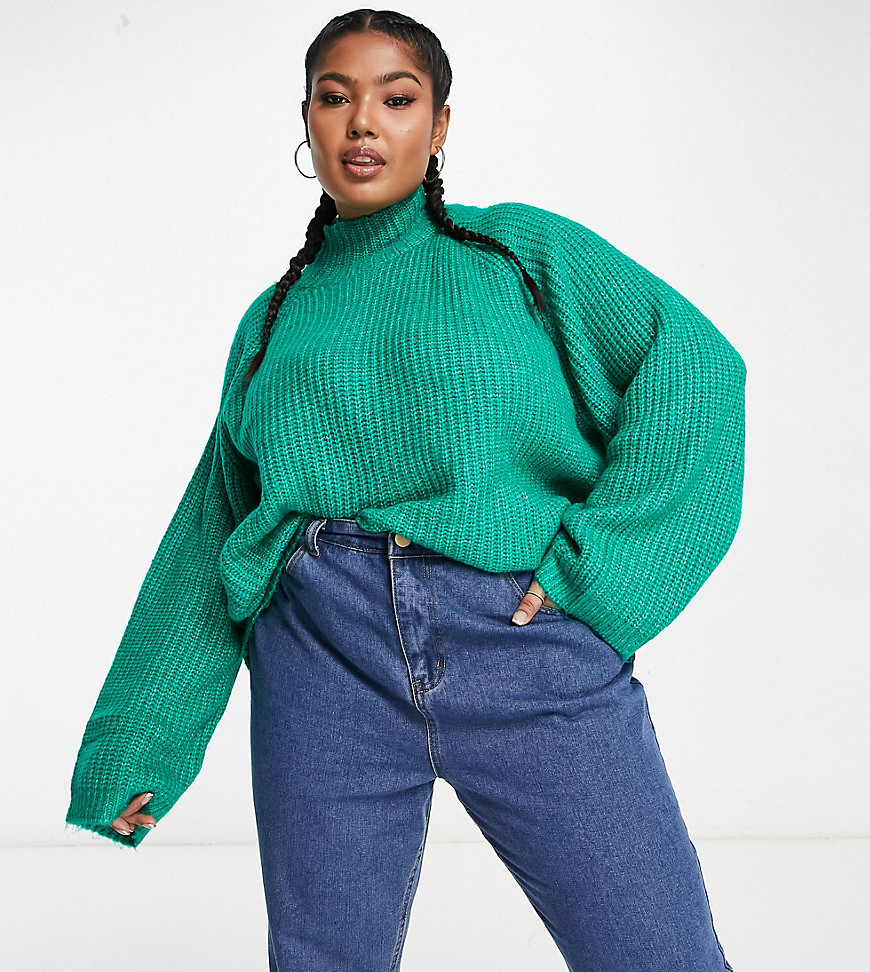 Pieces Curve exclusive high neck sweater with flared sleeve in green