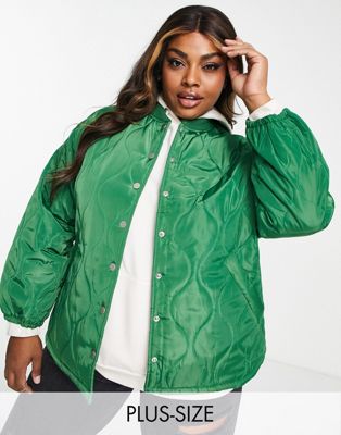Pieces Curve exclusive quilted bomber jacket in green