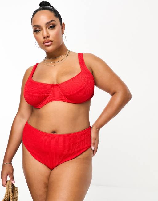 Pieces Curve Exclusive underwire bikini top in red