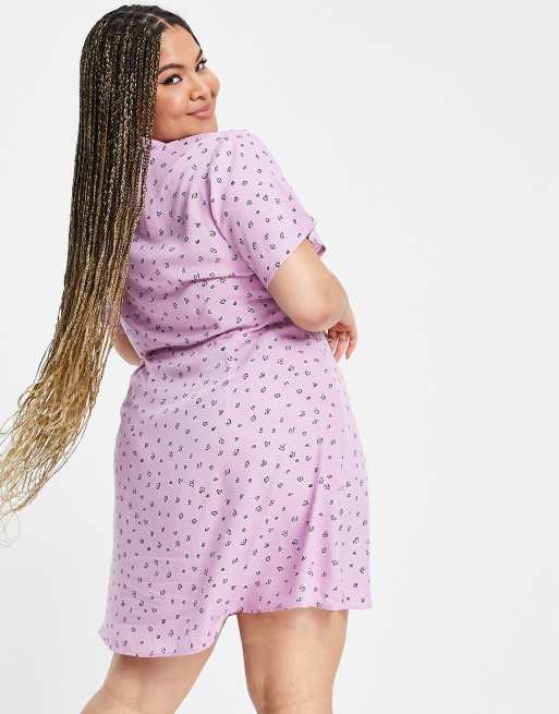 Pieces Curve Exclusivite Robe Chemise Courte Lilas Fleuri Asos