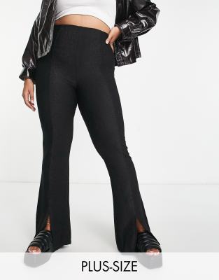 Pieces Plus Pieces Curve flared trouser with split front in black