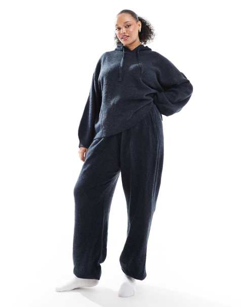 Pieces - Curve - Gebreide joggingbroek met manchetten in gemêleerd marineblauw - view 1