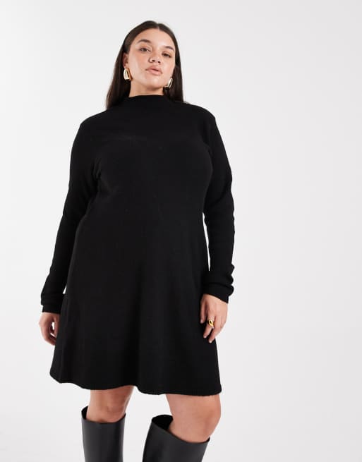 Pieces Curve - Gebreide mini-jurk met lange mouwen in zwart, 2 van 4