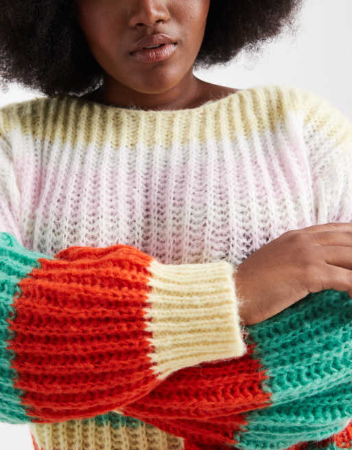 Pieces Curve – Gestrickter Pullover mit bunten Retro-Streifen, 3 von 4