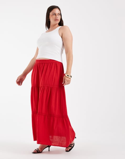 PIECES Curve – Gestufter Boho-Maxirock in Rot - view 1