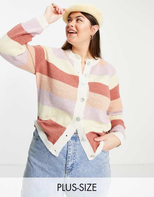 Pieces Curve - Gilet à rayures pastel et boutons nacrés - Multicolore