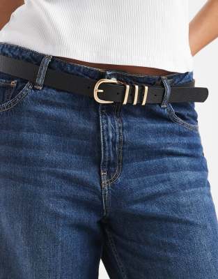 Pieces Plus Pieces Curve Gold Buckle Belt In Black