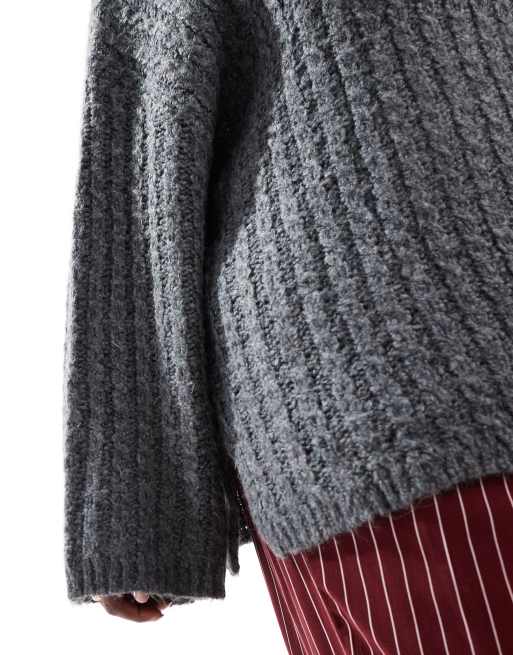 Pieces Curve – Grå, tröja i lång modell med hög krage, 3 av 4