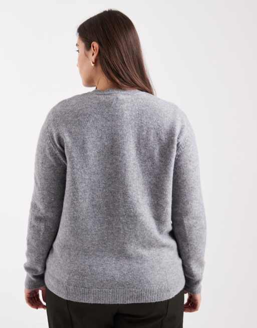 Pieces Curve - Gråmeleret og strikket cardigan, 4 af 4