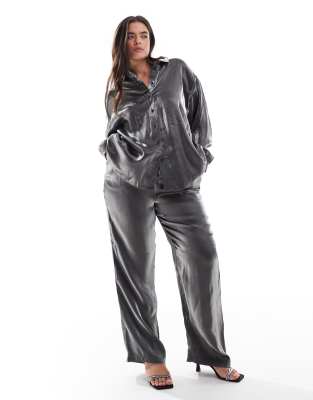 Pieces Curve – Gråmetalliskt set med oversize-skjorta och byxor - view 1