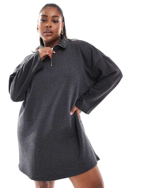 Pieces Curve half zip mini sweatshirt dress in dark gray