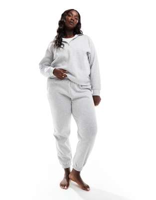 Pieces Plus Pieces Curve half zip sweat co-ord in light grey melange