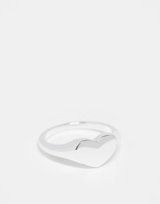 Pieces Plus Pieces Curve heart signet ring in plated plated sterling silver