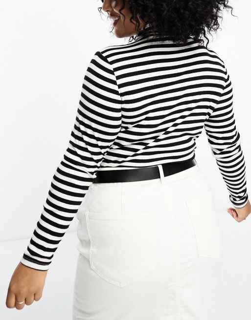 High neck black on sale and white striped top