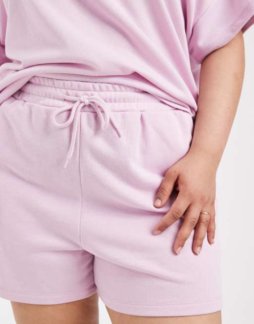 Pieces Curve high waist sweat shorts co-ord in light pink, 3 of 5