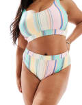 [Pieces Plus] Pieces Curve high waisted bikini bottoms in multi stripe (part of a set) 28-30 Multi stripe