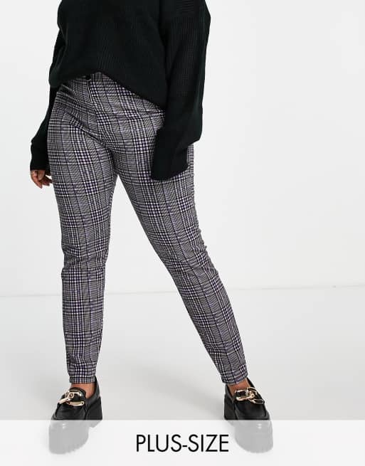 Pieces Curve high waisted leggings in purple check