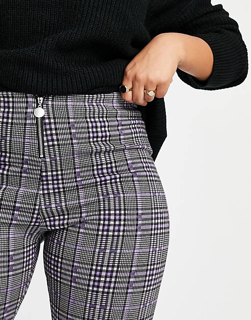 Women Pieces Curve high waisted leggings in purple check 