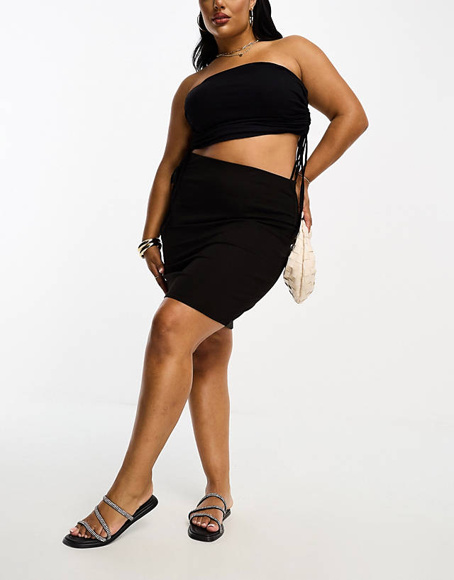 Pieces Plus - Pieces Curve high waisted pencil skirt in black