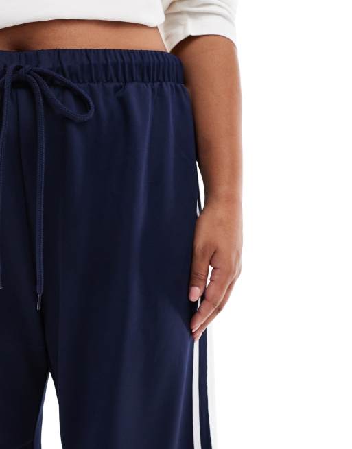 Pieces Curve – Hose in Marineblau mit weitem Bein und seitlichem Streifen, 4 von 5