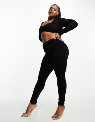Pieces Curve - Jeans skinny a vita media neri